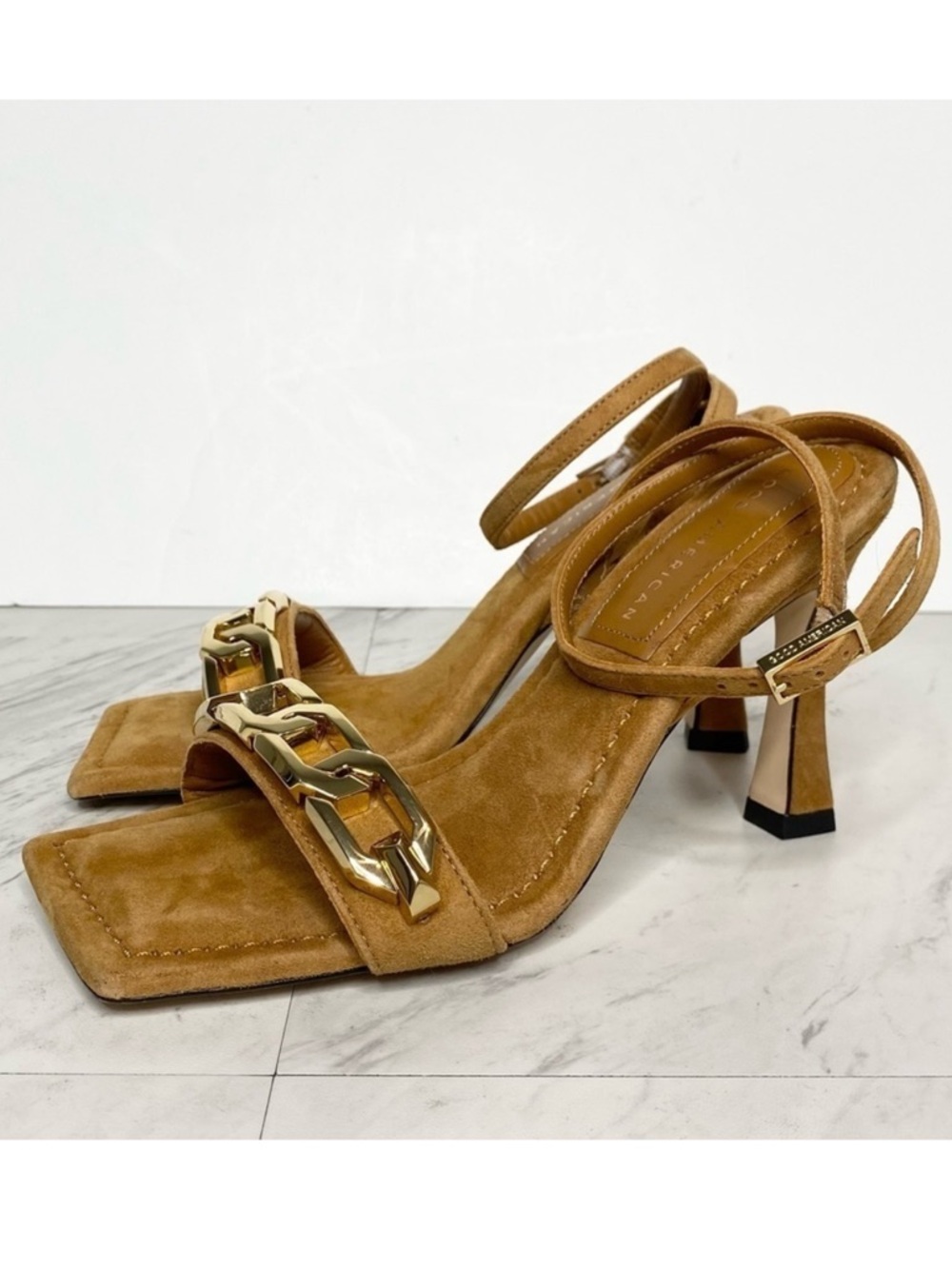 Good American Square Toe Suede Heeled Sandal 5.5